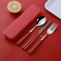 3pc set RED Portable Cutlery Set Kitchen Fork Chopsticks Spoon Stainless Steel Tableware 3 Piece