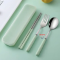 3pc set GREEN Portable Cutlery Set Kitchen Fork Chopsticks Spoon Stainless Steel Tableware 3 Piece