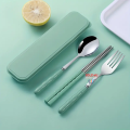 3pc set GREEN Portable Cutlery Set Kitchen Fork Chopsticks Spoon Stainless Steel Tableware 3 Piece