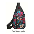 Chest Bag Single Shoulder Crossbody Bag With Earphone Hole (Sunflower) Nylon Lightweight Sling Bag