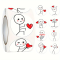 500pcs per roll Heartin Cute Cartoon Match Man Heart Stickers For DIY Scrapbooking 1 inch diameter