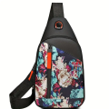 Chest Bag Single Shoulder Crossbody Bag With Earphone Hole (Peony Flower) Nylon Lightweight Bag