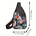 Chest Bag Single Shoulder Crossbody Bag With Earphone Hole (Peony Flower) Nylon Lightweight Bag