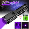 UV Flashlight UV395NM Rechargeable Bright Portable Ultraviolet Torch 3 Modes Zoomable