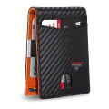 RFID Blocking Bifold Card Holder PU Leather Wallet, Money Clip Multi Slots [ Carbon Fibre / Orange ]