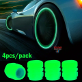 4pcs Car Tyre Valve Caps,  Valve Stem Caps Fluorescence Luminous Air Caps Cover (GREEN)