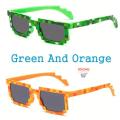 Set of Unisex Party fashion Minecraft Theme Mosaic Glasses (Orange & Green) Pixel Fashion Glasses