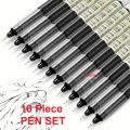 10 Pcs pen Set BLACK Quick-Drying 0.5mm Needle Gen Pens (1 bid gets 10 Pens) Rollerball Pen