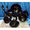 JAPANESE BLACK LACQUER WARE 14 PIECE SALAD SET- from SUEZYT