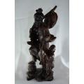 CHINESE WOODEN FIGURINE OF FISHERMAN WITH CHILD (damaged) -  from SUEZYT