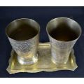 INDIA BRASS TRAY WITH GOBLETS - VINTAGE - from SUEZYT