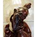 CHINESE MAN WITH FISH -  WOOD CARVING - VINTAGE - DAMAGED - from SUEZYT