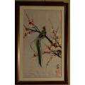 ORIENTAL SIGNED FRAMED HAND PAINTED SILK  - from SUEZYT