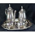 SILVER PLATE TEA SERVICE WITH ETCHED TRAY -  from SUEZYT