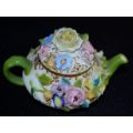 MEISSEN RARE MINIATURE TEAPOT AND DUO WITH APPLIED FLOWERS - from SUEZYT