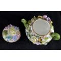 MEISSEN RARE MINIATURE TEAPOT AND DUO WITH APPLIED FLOWERS - from SUEZYT