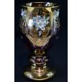 STUNNING CRANBERRY GLASS GOBLET WITH APPLIED ENAMEL DECORATION - from SUEZYT