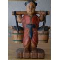53CMS ASIAN WOOD FIGURINE GIRL WATER CARRIER - from SUEZYT