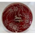 LARGE RED GLASS PLATTER WITH SILVER DESIGN - from SUEZYT