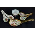 CHINESE SPOONS AND DISH WITH DRAGONS, BIRDS AND GOLD GILT - from SUEZYT