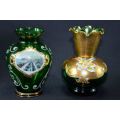 TWO PRETTY GREEN GLASS VASES - from SUEZYT