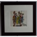 ORIGINAL AFRICAN WARRIORS PAINTED ON CLOTH SIGNED RGM - from SUEZYT