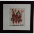 ORIGINAL AFRICAN WARRIORS PAINTED ON CLOTH SIGNED RGM #2 - from SUEZYT