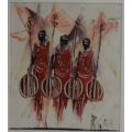 ORIGINAL AFRICAN WARRIORS PAINTED ON CLOTH SIGNED RGM #2 - from SUEZYT