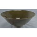 FOOTED POTTERY BOWL GREEN WITH ORANGE AND BROWN - from SUEZYT