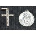 SILVER AND MARQUISETTE CROSS AND ST. CHRISTOPHER PENDANT - from SUEZYT