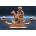GERMAN WOOD CARVED LITTLE RED RIDING HOOD CANDELABRA - from SUEZYT