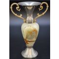 LOVELY HEAVY ALABASTER AND SILVER METAL URN - from SUEZYT