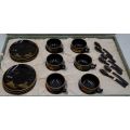 JAPANESE MID CENTURY BLACK LACQUER AND GOLD GILDED TEA SET - from SUEZYT
