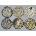 6 x 3d THREE PENCE Coins