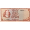 1 Rand (VG) - English(One Rand)  - Afrikaans(Een Rand)  - T.W. De Jongh - SPRINGBOK Watermark !