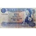 5 RUPEES Mauritius - Queen Elizabeth II - 196X - A21 409296 - G