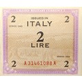 2 x ALLIED MILITARY CURRENCY ITALY - 2 LIRE - 1943 - A/UNC - A Series - Consecutive numbers ! RARE !