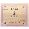 2 x ALLIED MILITARY CURRENCY ITALY - 2 LIRE - 1943 - A/UNC - A Series - Consecutive numbers ! RARE !