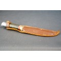 William Rodgers Sheffield I Cut My Way Knife with Leather and Brass Handle **Good Condition**