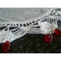 Attractive vintage glass beaded doilie with soft net centre 28cm