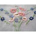 White linen hand embroidered tray cloth