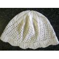 Vintage cream cotton knitted baby bonnet / cap