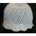 Vintage cream cotton knitted baby bonnet / cap