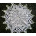 Different white cotton crochet doilie with glass bead edge 21cm