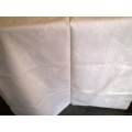Lovely large vintage white French Damask linen tablecloth