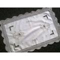 Hand embroidered cotton tray cloth with crochet edge