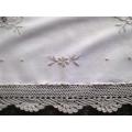 Hand embroidered cotton tray cloth with crochet edge