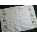 Pretty large cream cotton tray cloth with petit point cross stitch