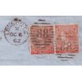 POSTAL HISTORY  - GB  QV 1862  4d pair pale red on commercial entire to Amsterdam