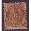 ICELAND - 1876 Issue  16 aur brown (perforation 14x13&1/2) VF USED
